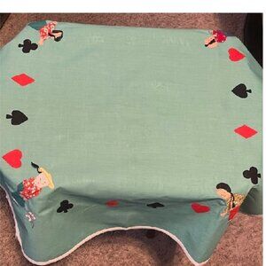 1950’s Playing Card Table Cover Asian Figures in the Design